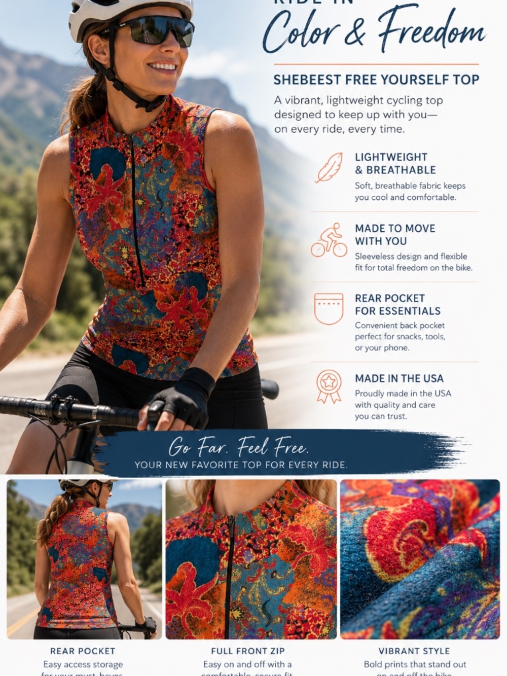 Shebeest Free Yourself Sleeveless Cycling Jersey Women’s Large Colorful Floral U